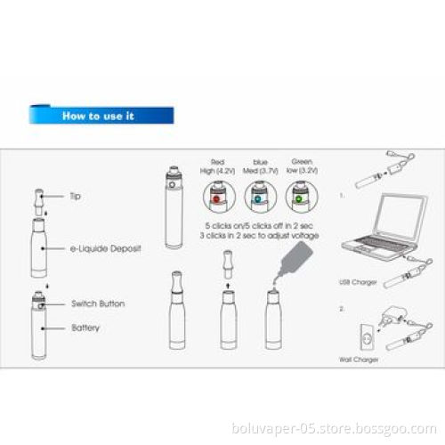 Top Quality eGo T2 Electronic Cigarette Starter Kit, Comes in Blister Packaging